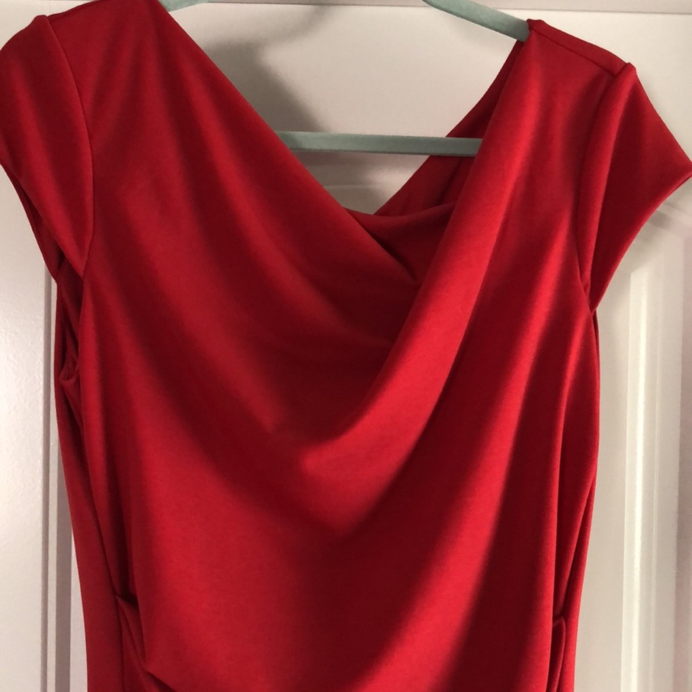 WHITE HOUSE BLACK MARKET WHBM RED SIZE 10 RUCHED COCKTAIL DRESSY DRESS